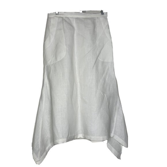 MoSaic USA Dresses & Skirts - MoSaic USA Linen Skirt Womans 30" Elastic Waist White w/Pockets Hi-Lo Hem